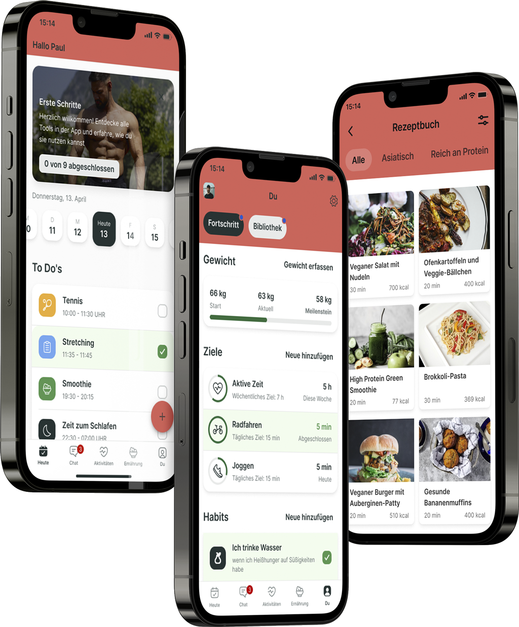 Ein Mockup der Coaching-App, das die Funktionen zeigt.